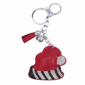 Rhinestone Christmas Santa Hat Bag Charm Keychain Red Holiday Sparkle NWT